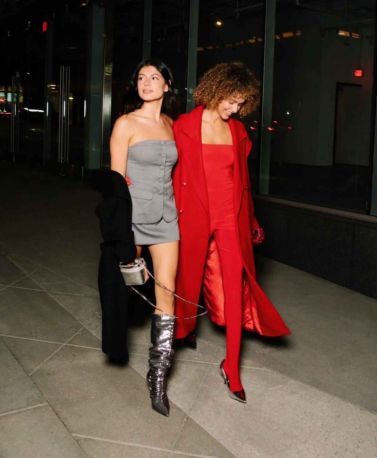 D'Amelio Footwear sequin boots and metallic heels, styled for night
